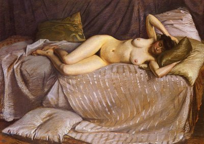 Nackte Frau auf einer Couch liegend von Gustave Caillebotte